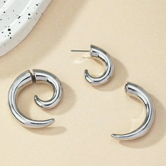 Any 4/$25! Large Silver Pierced Swirl Gauge-look Earrings - Picture 3 of 6